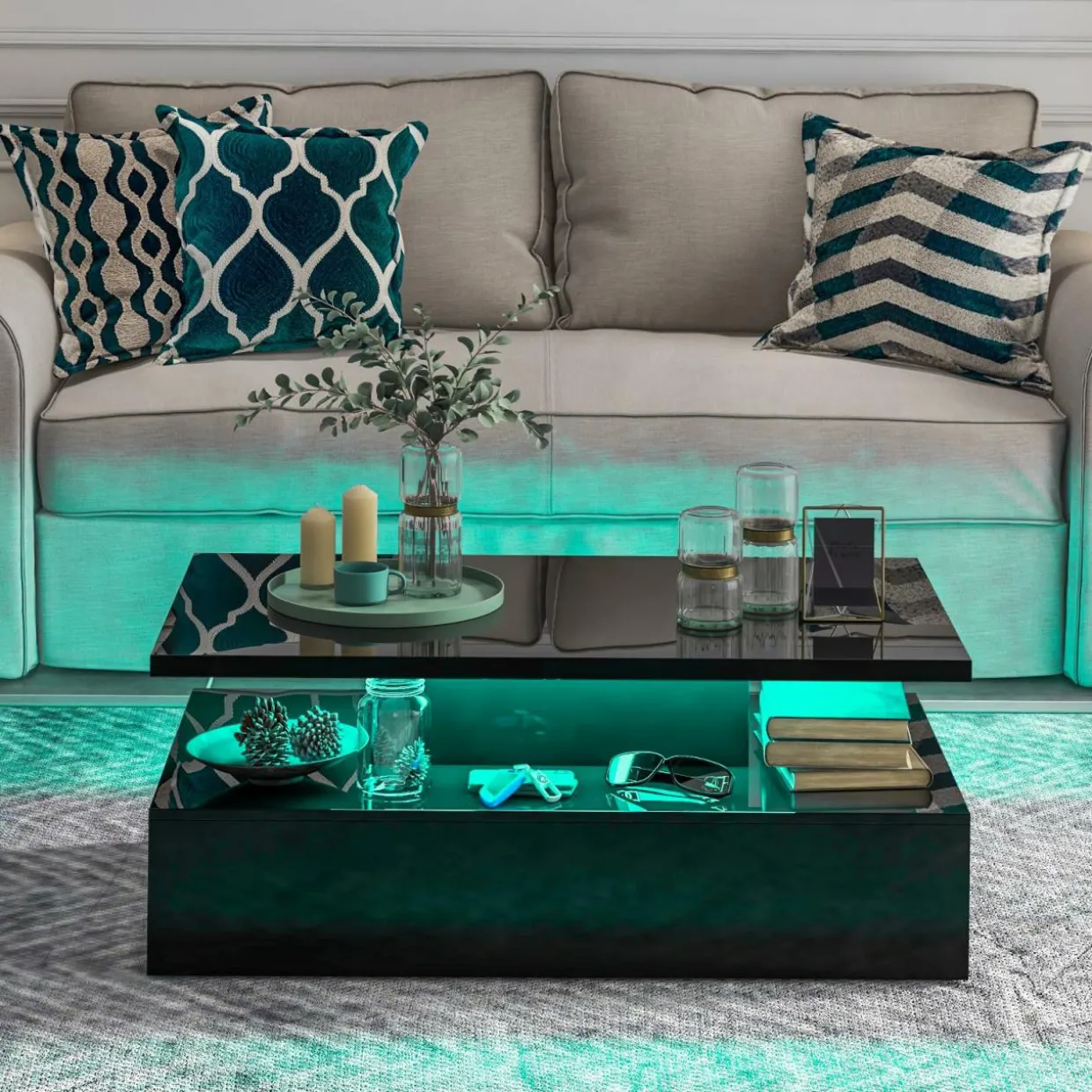 Tangkula LED Coffee Table, Modern High Gloss Coffee Table