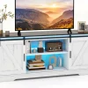 Tangkula LED TV Stand for 65” TVs, Sliding Barn Door Entertainment Center with Lights, Adjustable Brightness