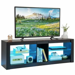 Tangkula LED TV Stand for 65 Inch TVs, Gaming Entertainment Center w/Open Storage