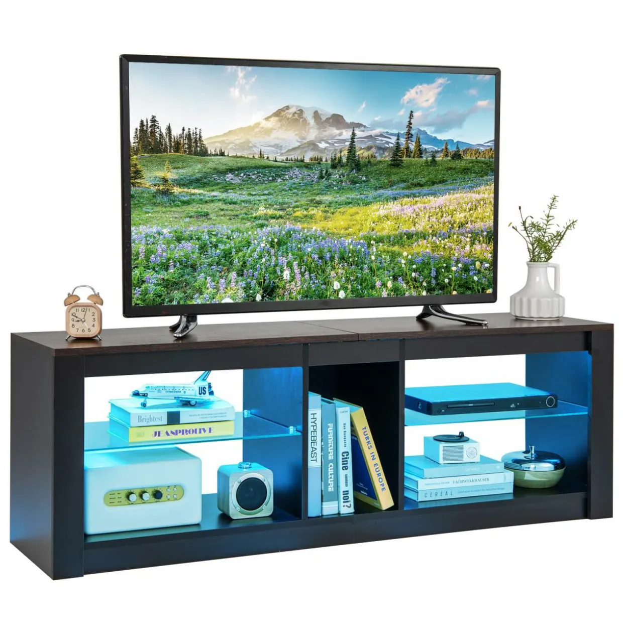 Tangkula LED TV Stand for 65 Inch TVs, Gaming Entertainment Center w/Open Storage