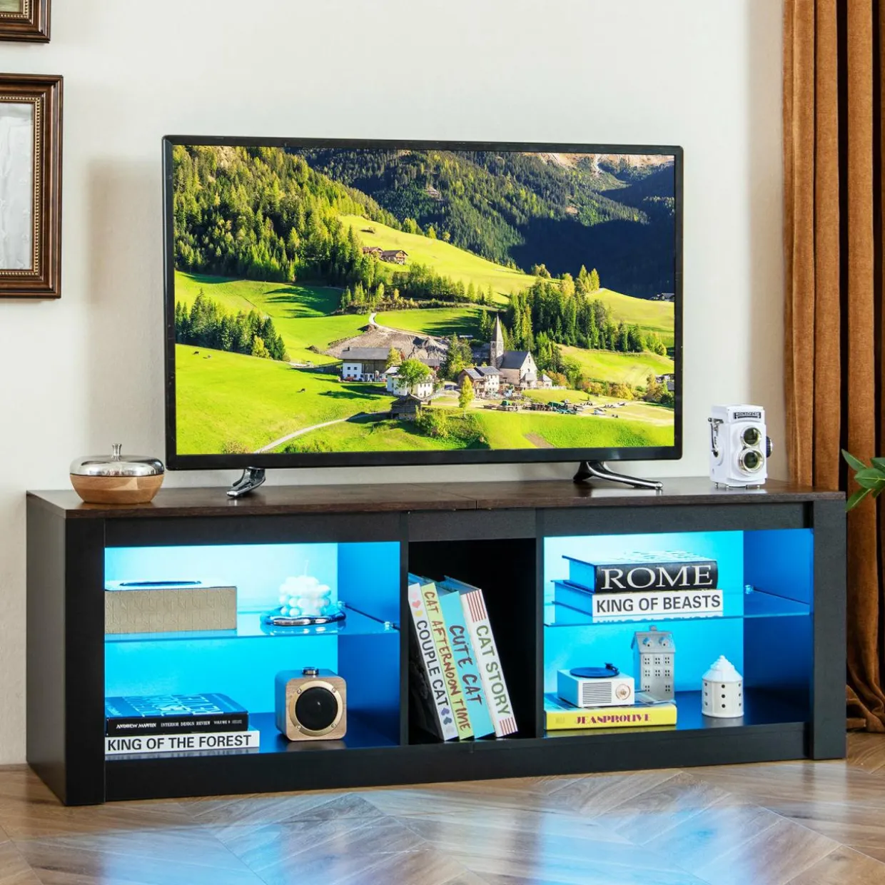 Tangkula LED TV Stand for 65 Inch TVs, Gaming Entertainment Center w/Open Storage
