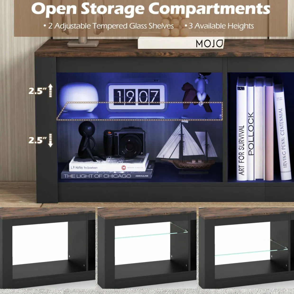 Tangkula LED TV Stand for 65 Inch TVs, Gaming Entertainment Center w/Open Storage