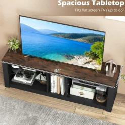Tangkula LED TV Stand for 65 Inch TVs, Gaming Entertainment Center w/Open Storage