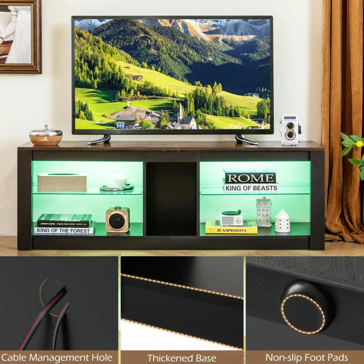 Tangkula LED TV Stand for 65 Inch TVs, Gaming Entertainment Center w/Open Storage