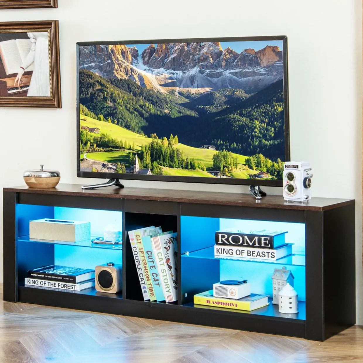 Tangkula LED TV Stand for 65 Inch TVs, Gaming Entertainment Center w/Open Storage