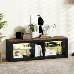 Tangkula LED TV Stand for 65 Inch TVs, Gaming Entertainment Center w/Open Storage