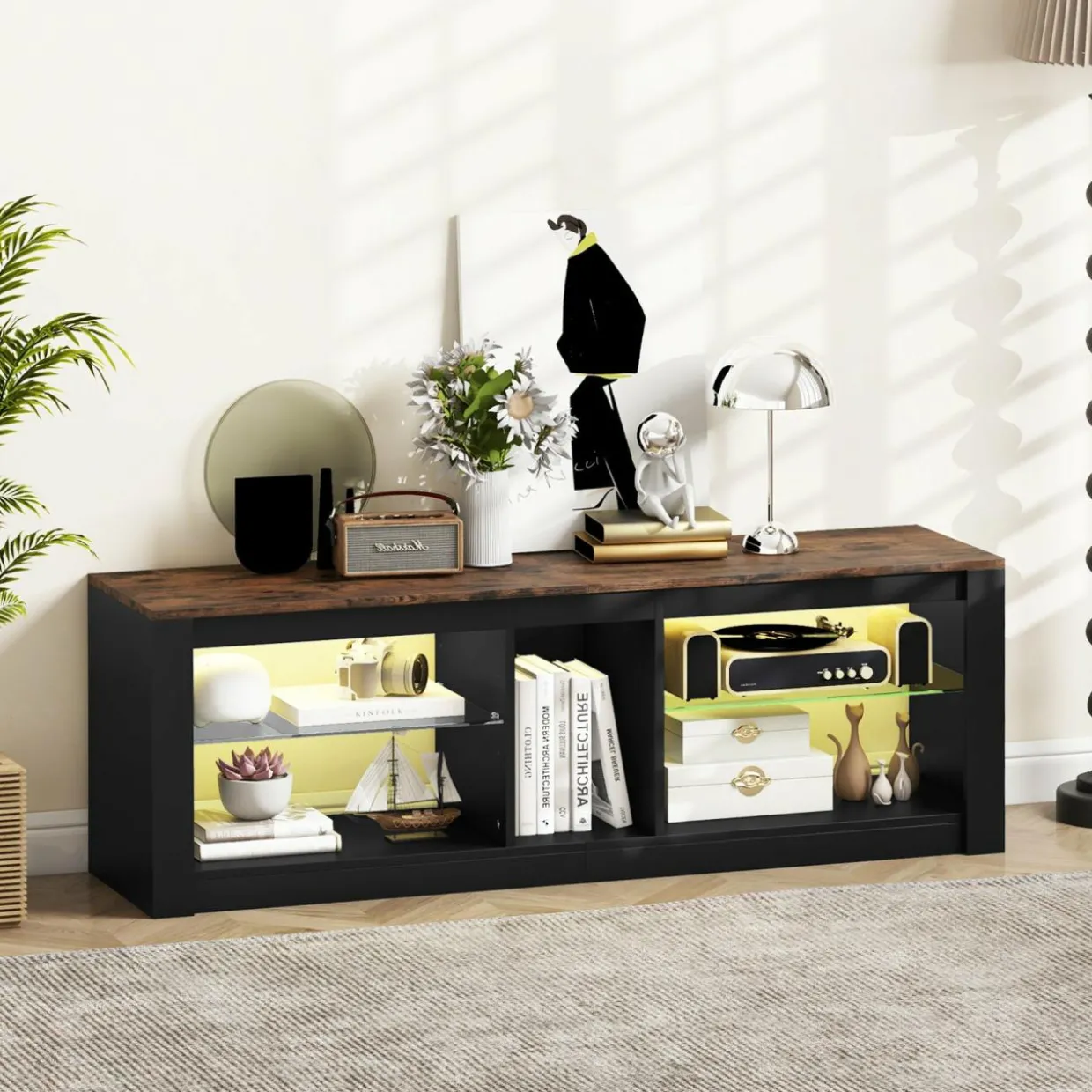 Tangkula LED TV Stand for 65 Inch TVs, Gaming Entertainment Center w/Open Storage
