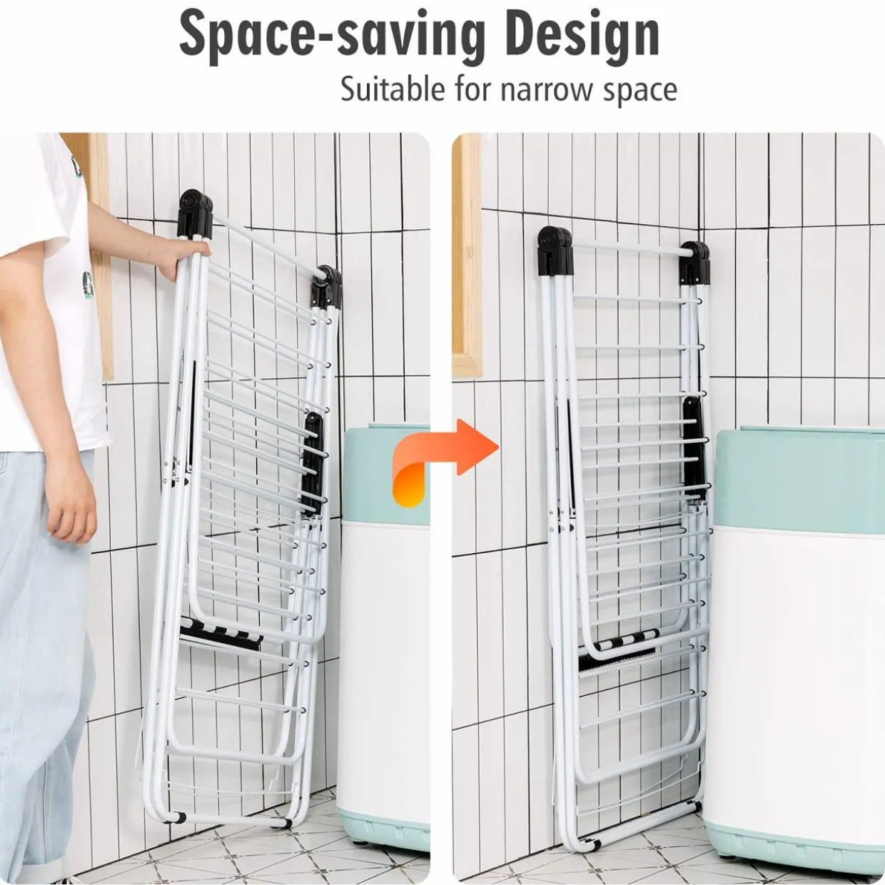 Tangkula 2-Level Clothes Drying Rack, Foldable Drying Hanger w/ Height-Adjustable Gullwing, Steel Frame