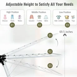 Tangkula 2-Level Clothes Drying Rack, Foldable Drying Hanger w/ Height-Adjustable Gullwing, Steel Frame