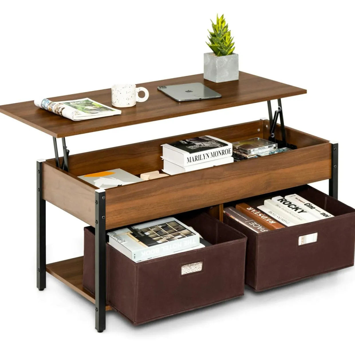 Tangkula Lift Top Coffee Table, Multifunctional Pop-up Central Table with Lifting Tabletop