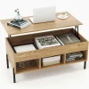 Tangkula Lift Top Coffee Table with Metal Legs, Rising Center Table w/Hidden Compartment & 3 Open Cubbies