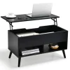 Tangkula Lift Top Coffee Table, Modern Cocktail Table with Hidden Compartment & 2 Open Shelves