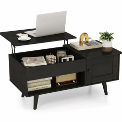 Tangkula Lift Top Coffee Table with Storage, Living Room Table with Hidden Compartment, Cabinet & Open Shelf