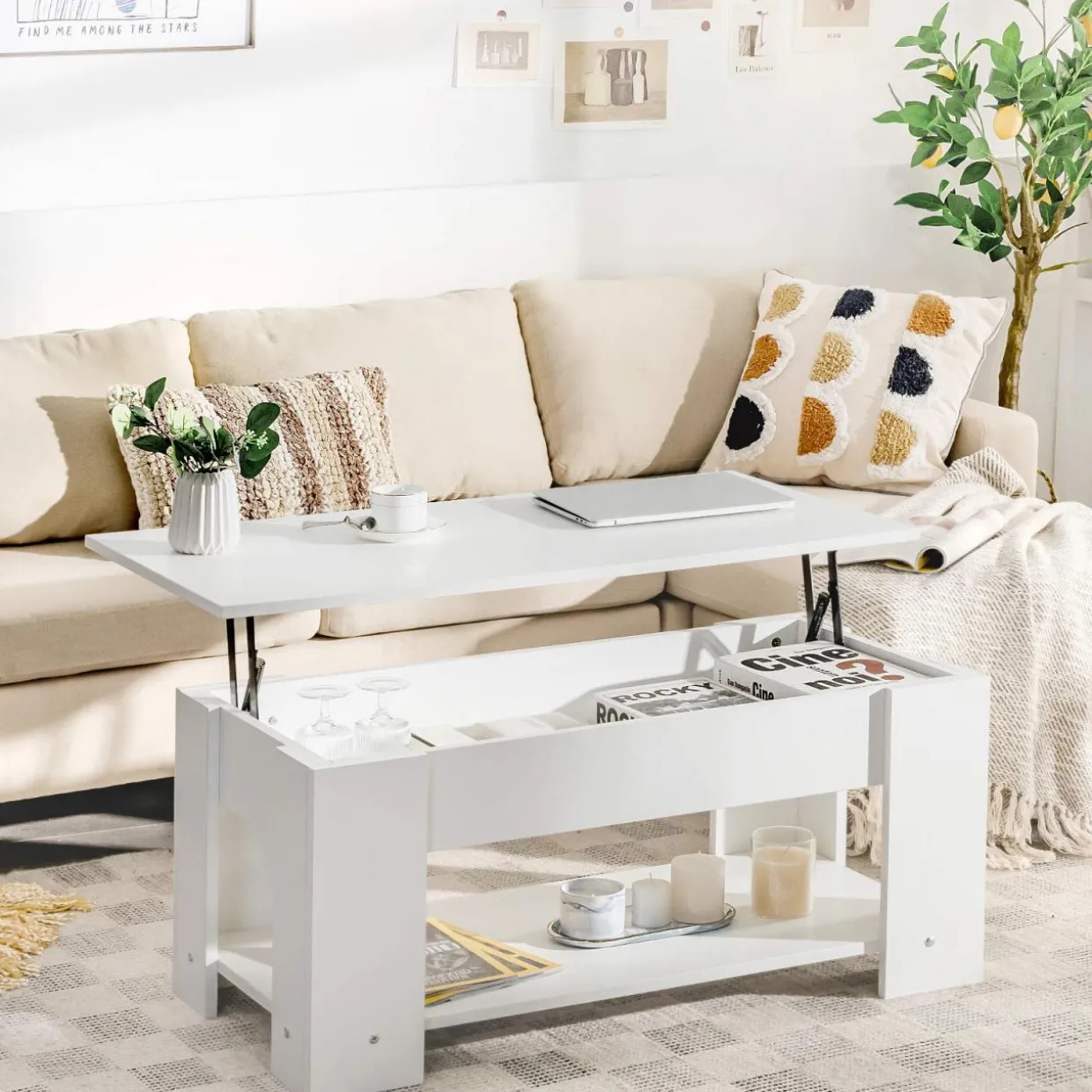 Tangkula Lift Top Coffee Table, Cocktail Table with Lift-Up Desktop