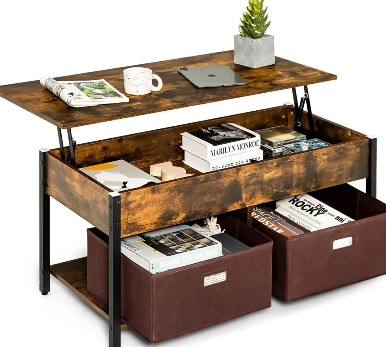 Tangkula Lift Top Coffee Table, Multifunctional Pop-up Central Table with Lifting Tabletop