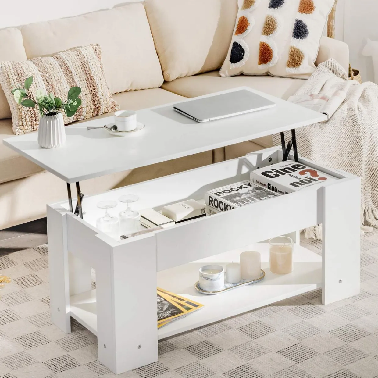 Tangkula Lift Top Coffee Table, Cocktail Table with Lift-Up Desktop