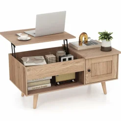 Tangkula Lift Top Coffee Table with Storage, Living Room Table with Hidden Compartment, Cabinet & Open Shelf