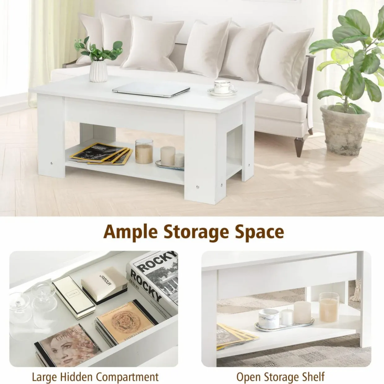 Tangkula Lift Top Coffee Table, Cocktail Table with Lift-Up Desktop