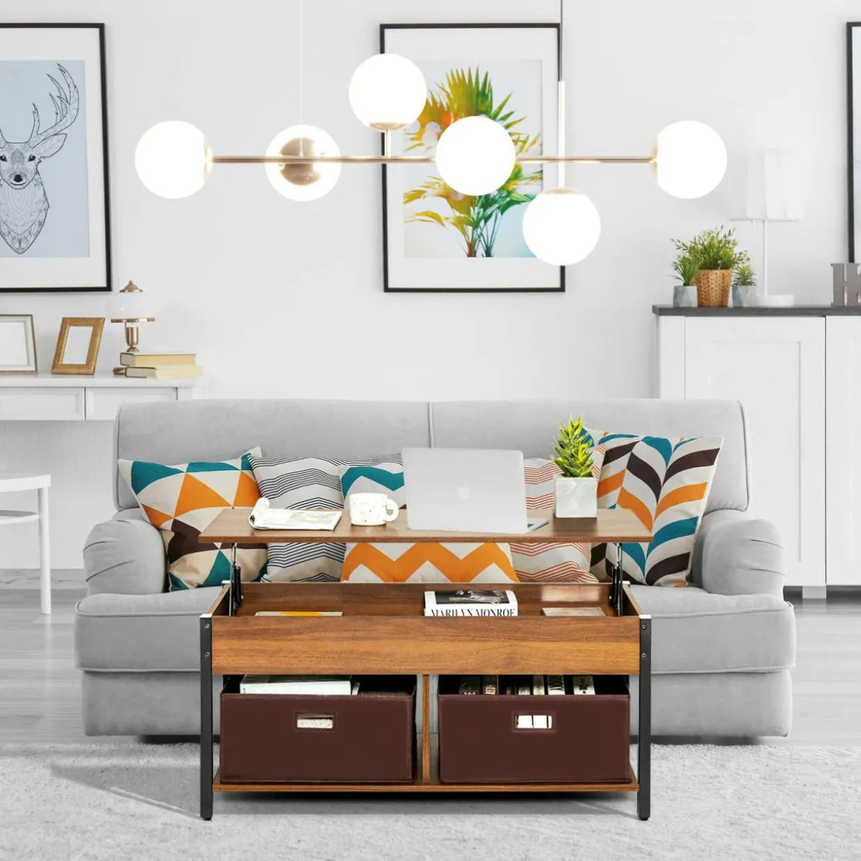 Tangkula Lift Top Coffee Table, Multifunctional Pop-up Central Table with Lifting Tabletop