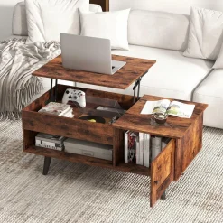 Tangkula Lift Top Coffee Table with Storage, Living Room Table with Hidden Compartment, Cabinet & Open Shelf