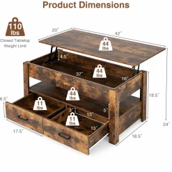Tangkula Lift Top Coffee Table, Industrial Accent Table with Enclosed Compartment