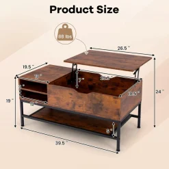 Tangkula Lift Top Coffee Table, Industrial Living Room Table with Hidden Compartment(Industrial, Rustic Brown)
