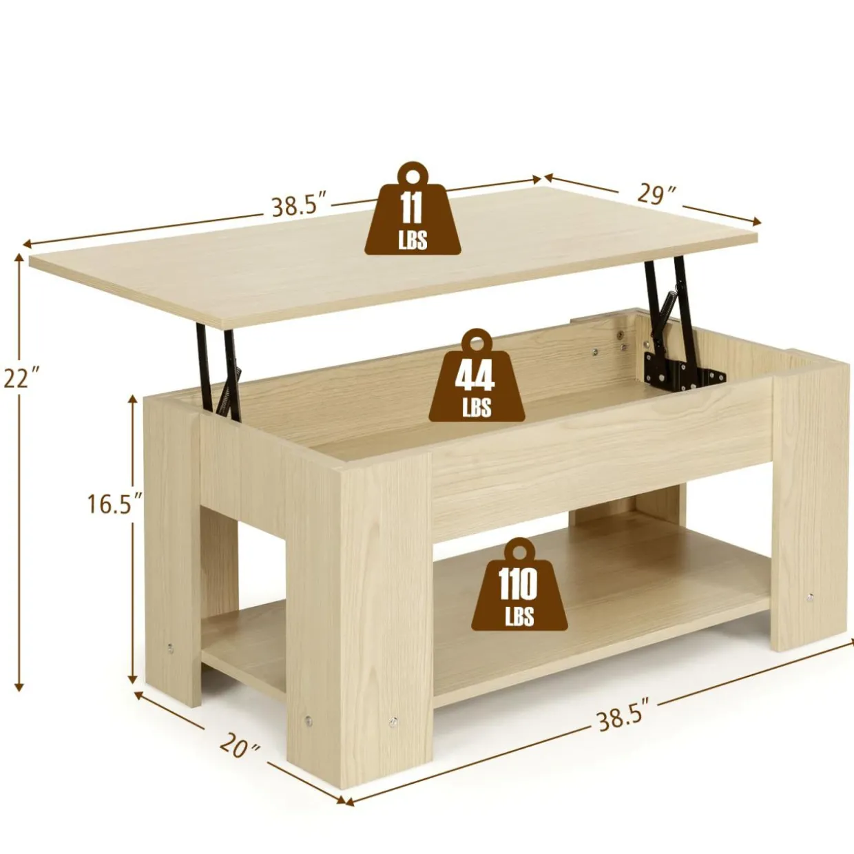 Tangkula Lift Top Coffee Table, Cocktail Table with Lift-Up Desktop