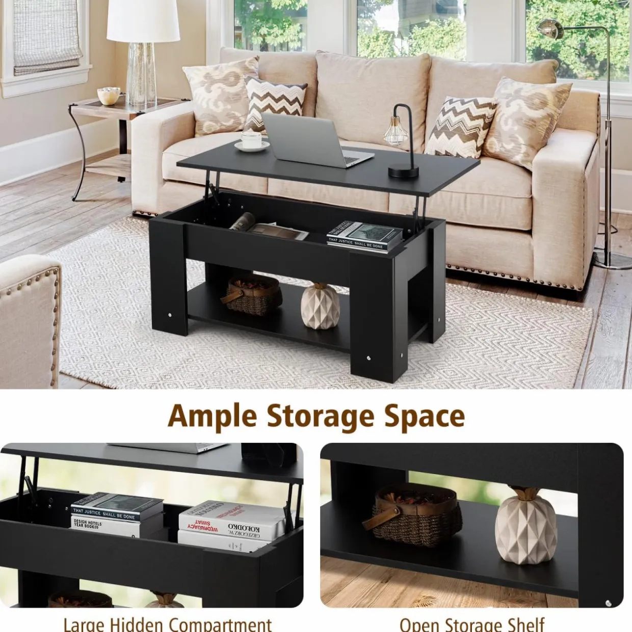 Tangkula Lift Top Coffee Table, Cocktail Table with Lift-Up Desktop