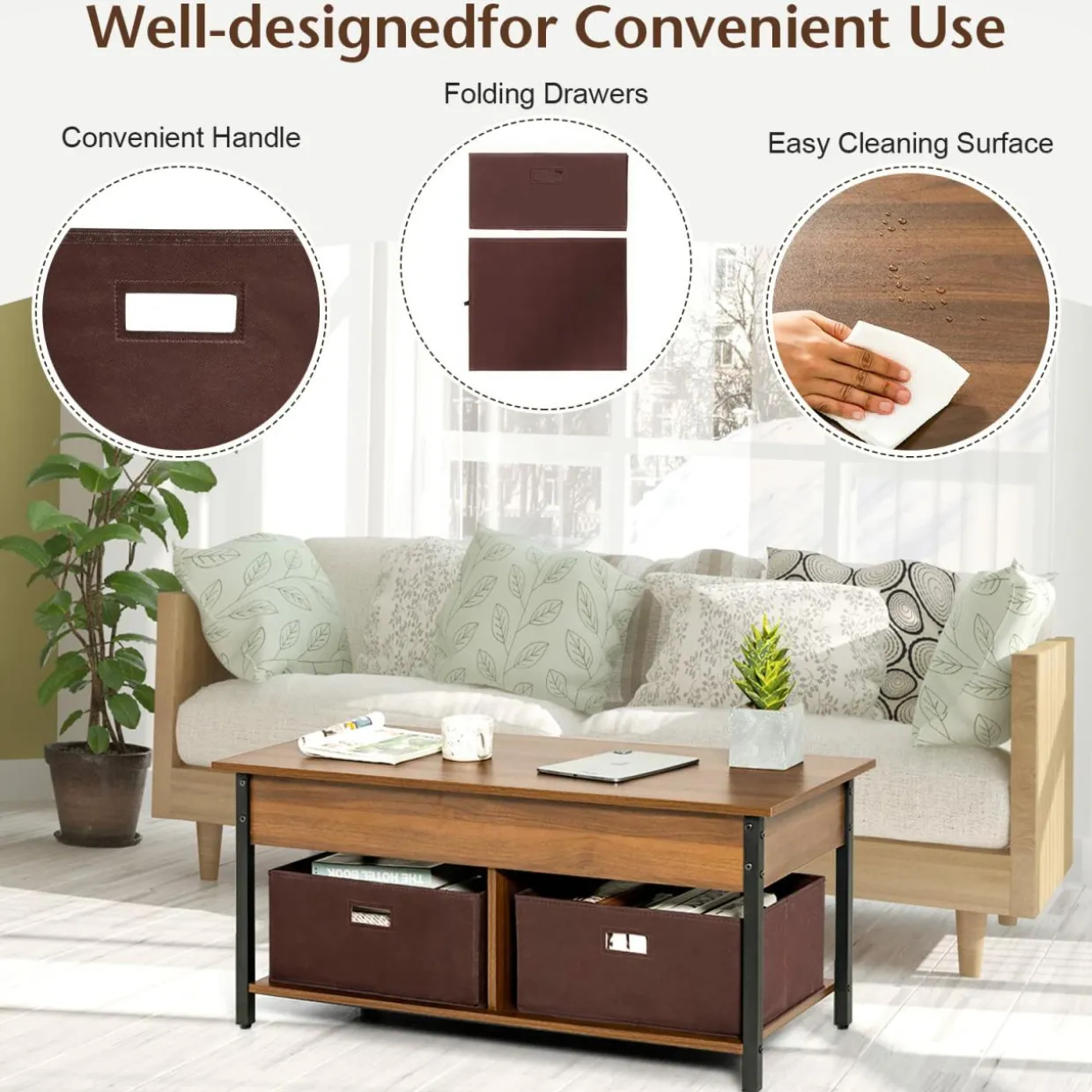 Tangkula Lift Top Coffee Table, Multifunctional Pop-up Central Table with Lifting Tabletop