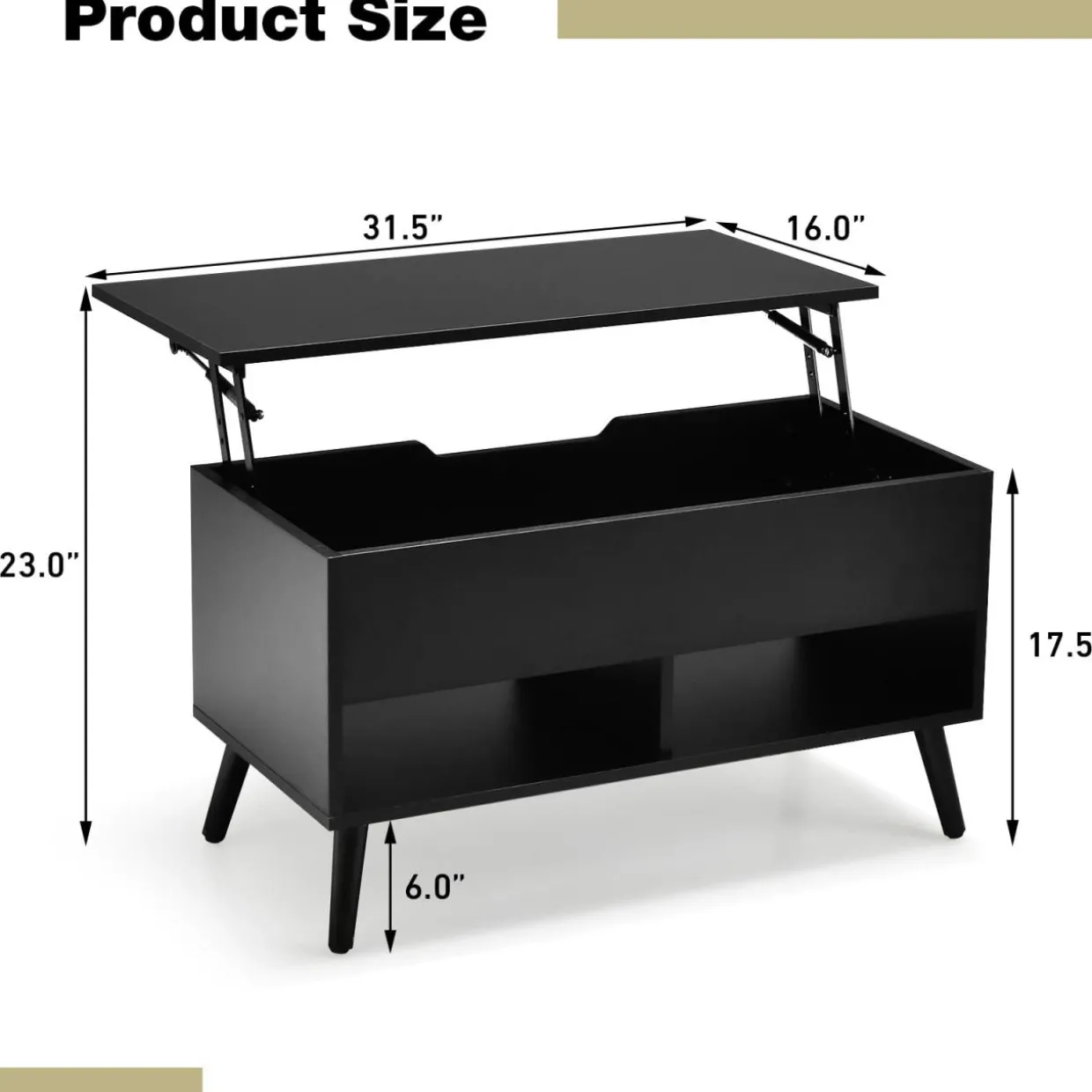 Tangkula Lift Top Coffee Table, Modern Cocktail Table with Hidden Compartment & 2 Open Shelves