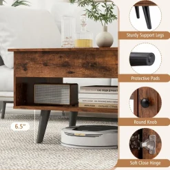 Tangkula Lift Top Coffee Table with Storage, Living Room Table with Hidden Compartment, Cabinet & Open Shelf