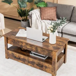 Tangkula Lift Top Coffee Table, Industrial Accent Table with Enclosed Compartment