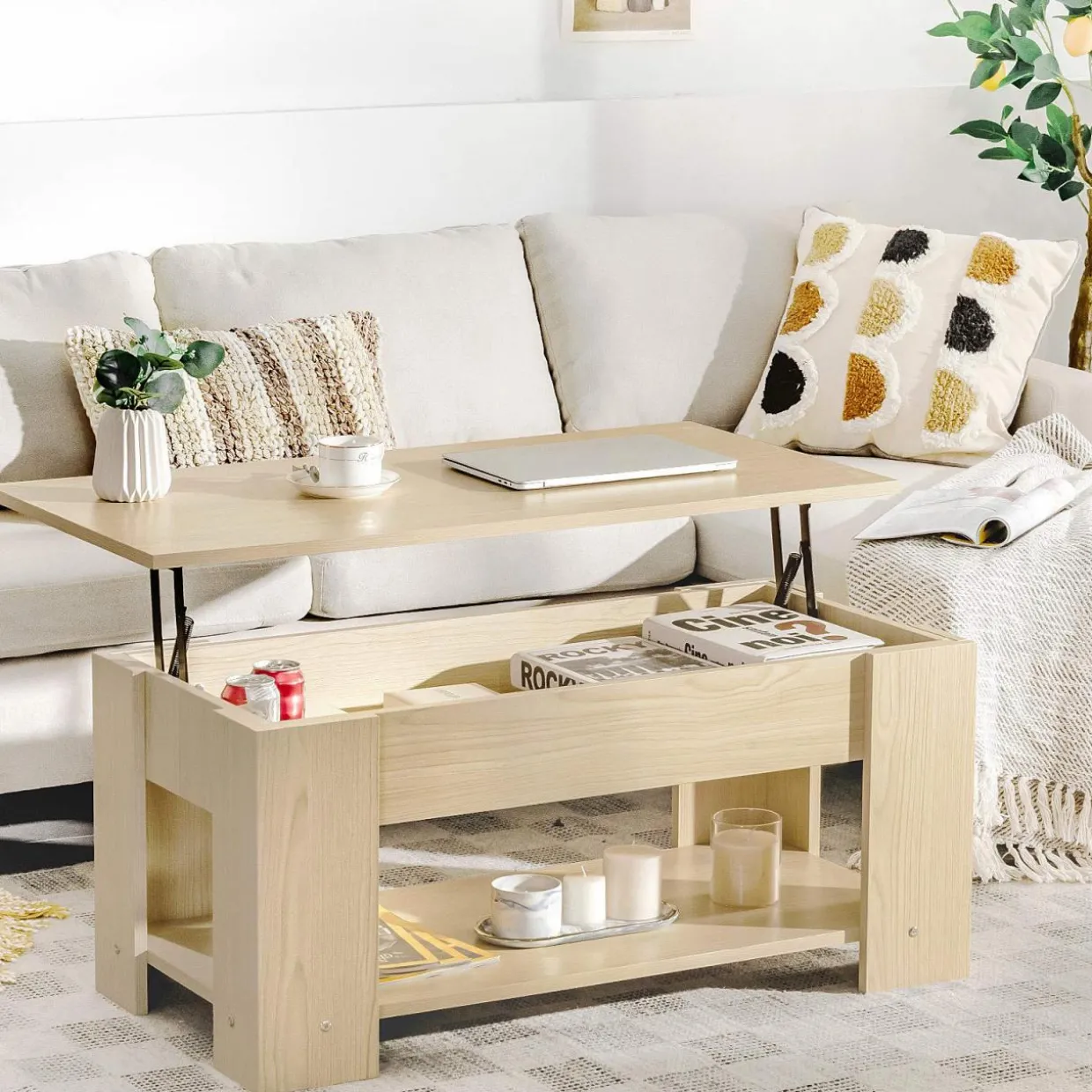 Tangkula Lift Top Coffee Table, Cocktail Table with Lift-Up Desktop