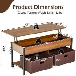 Tangkula Lift Top Coffee Table, Multifunctional Pop-up Central Table with Lifting Tabletop
