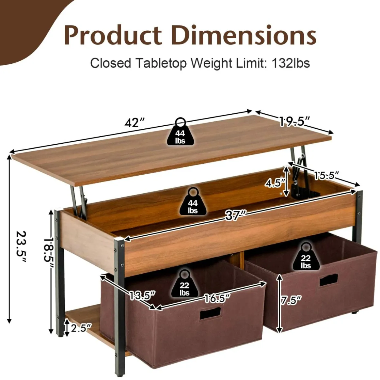Tangkula Lift Top Coffee Table, Multifunctional Pop-up Central Table with Lifting Tabletop