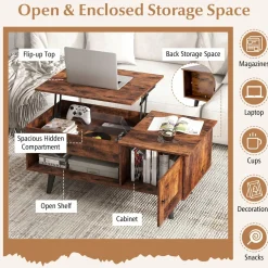 Tangkula Lift Top Coffee Table with Storage, Living Room Table with Hidden Compartment, Cabinet & Open Shelf