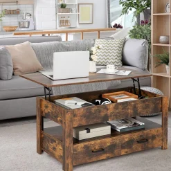 Tangkula Lift Top Coffee Table, Industrial Accent Table with Enclosed Compartment