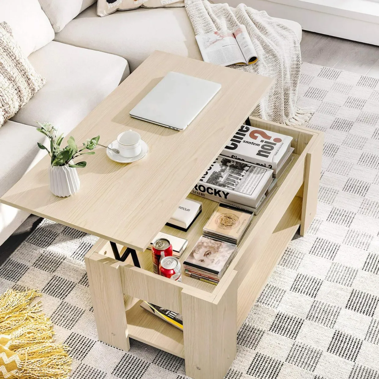 Tangkula Lift Top Coffee Table, Cocktail Table with Lift-Up Desktop