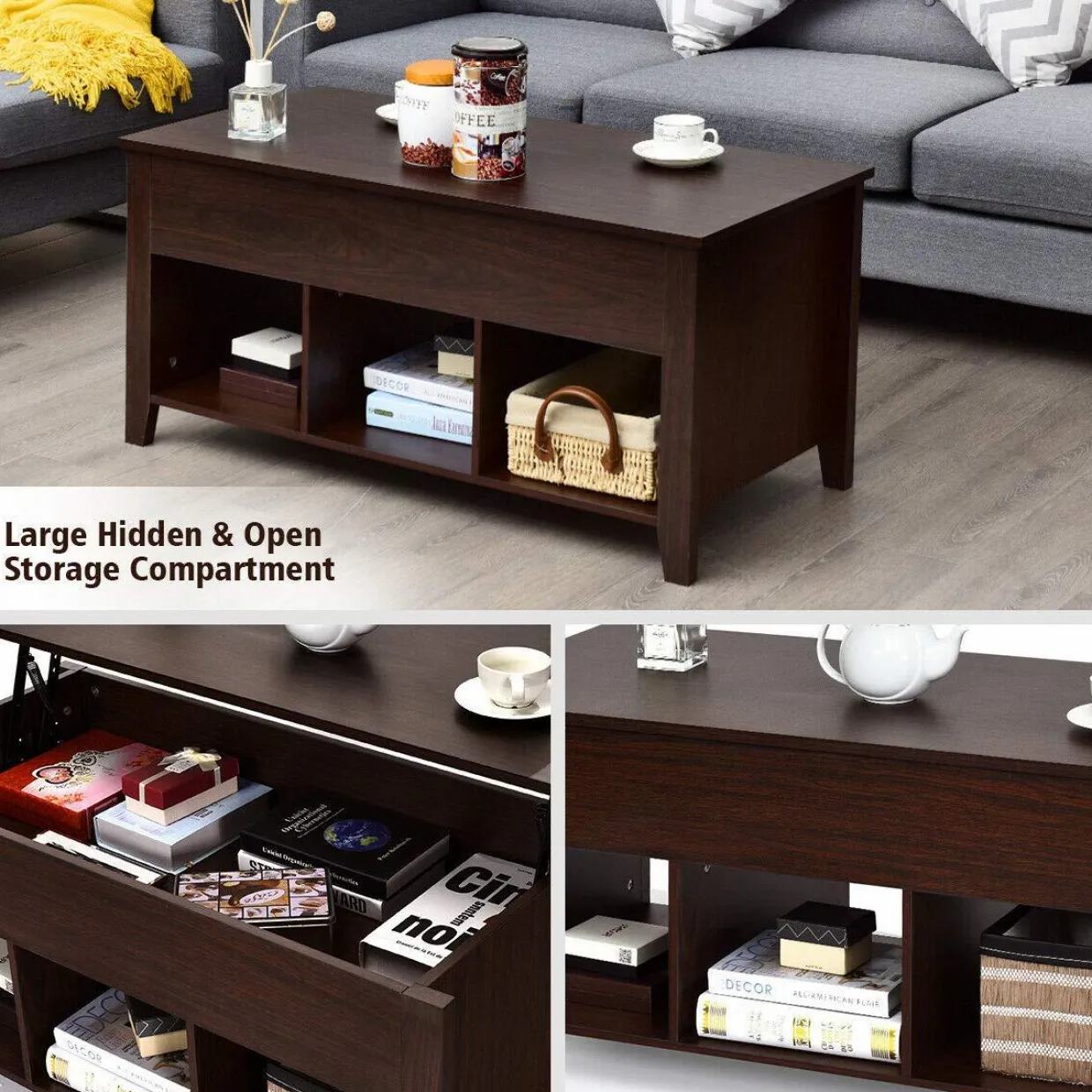 Tangkula Lift Top Coffee Table, with Hidden Storage Compartment and Shelf