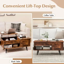 Tangkula Lift Top Coffee Table with Storage, Living Room Table with Hidden Compartment, Cabinet & Open Shelf
