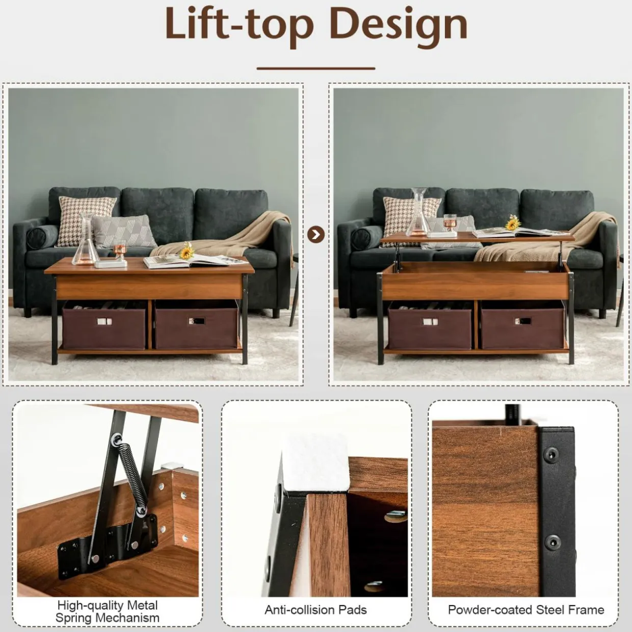 Tangkula Lift Top Coffee Table, Multifunctional Pop-up Central Table with Lifting Tabletop