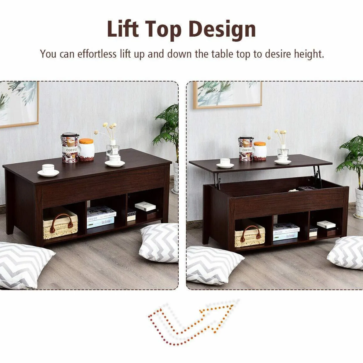 Tangkula Lift Top Coffee Table, with Hidden Storage Compartment and Shelf