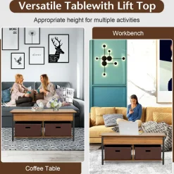 Tangkula Lift Top Coffee Table, Multifunctional Pop-up Central Table with Lifting Tabletop
