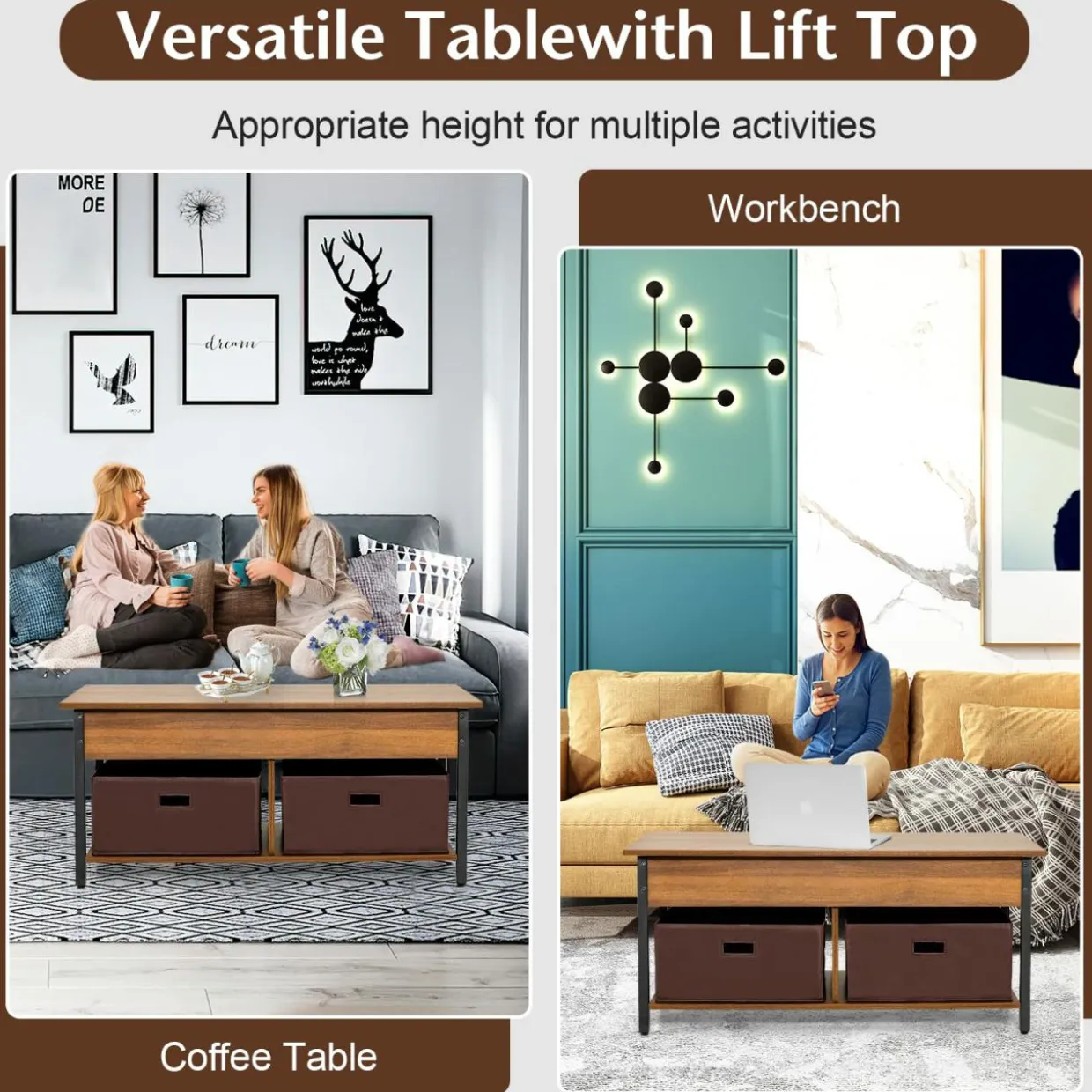 Tangkula Lift Top Coffee Table, Multifunctional Pop-up Central Table with Lifting Tabletop