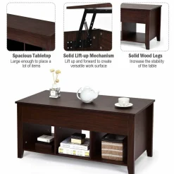 Tangkula Lift Top Coffee Table, with Hidden Storage Compartment and Shelf