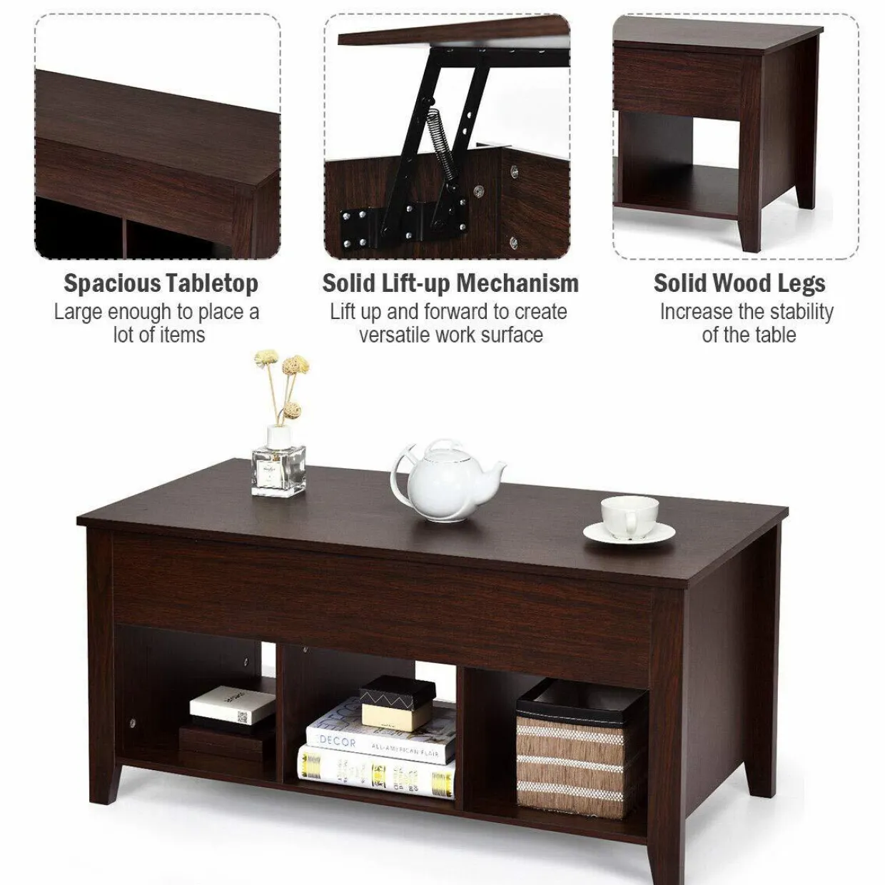 Tangkula Lift Top Coffee Table, with Hidden Storage Compartment and Shelf
