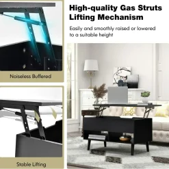 Tangkula Lift Top Coffee Table, Modern Cocktail Table with Hidden Compartment & 2 Open Shelves