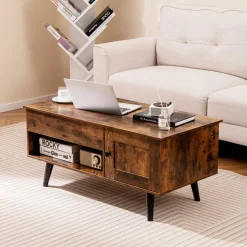Tangkula Lift Top Coffee Table with Storage, Living Room Table with Hidden Compartment, Cabinet & Open Shelf