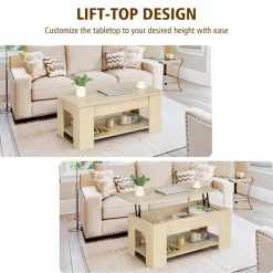 Tangkula Lift Top Coffee Table, Cocktail Table with Lift-Up Desktop