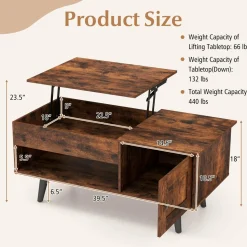 Tangkula Lift Top Coffee Table with Storage, Living Room Table with Hidden Compartment, Cabinet & Open Shelf